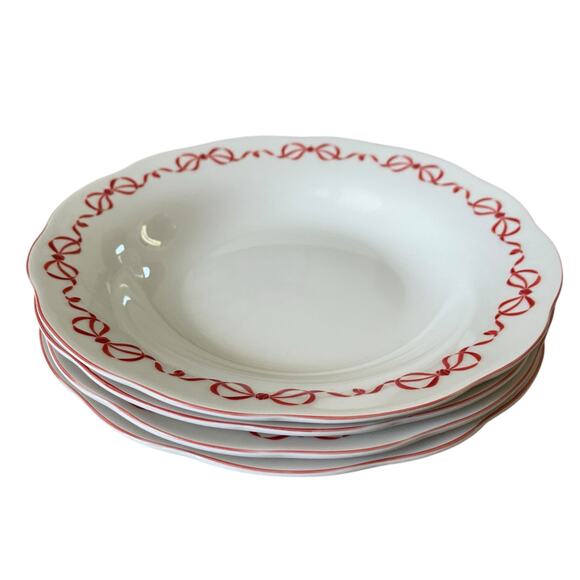 Red Bow Border Ceramic 9in Dinner Bowls Set of 4 Eaton Fine Dining Holiday New - Picture 14 of 16